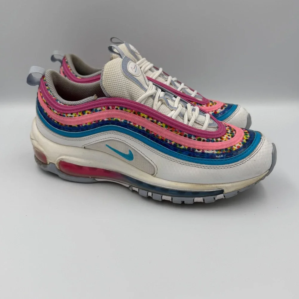 Nike Air Max 97 GS White Pink Blue Confetti Sneakers Size 6.5Y